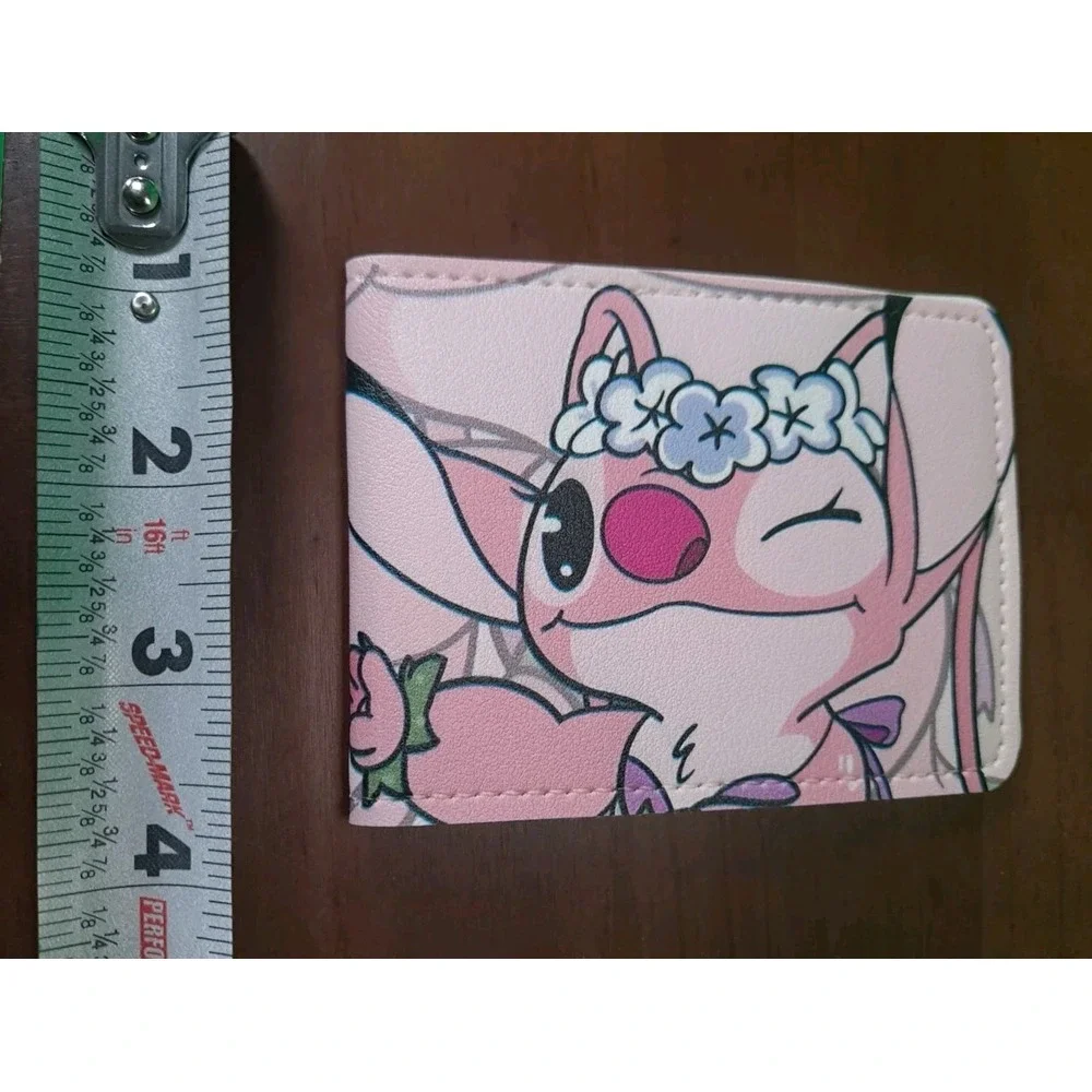 New Angel Lilo & Stitch Bi-Fold Card Or ID Holder Pink‎ Faux Leather